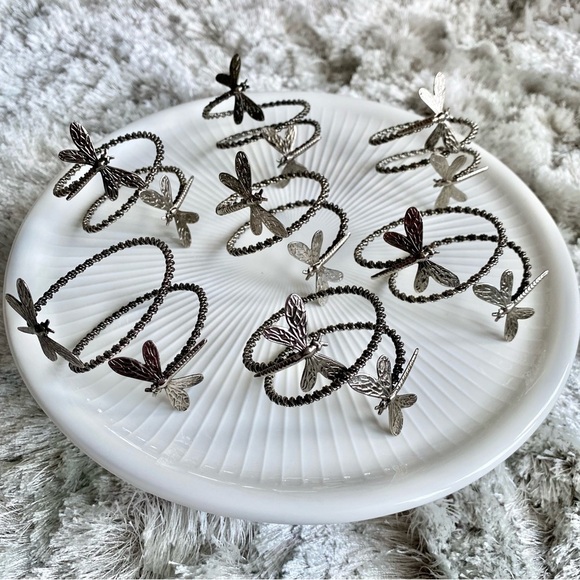 Dragonfly Set of 7 Brushed Silver Napkin Ring Holders - Picture 4 of 4